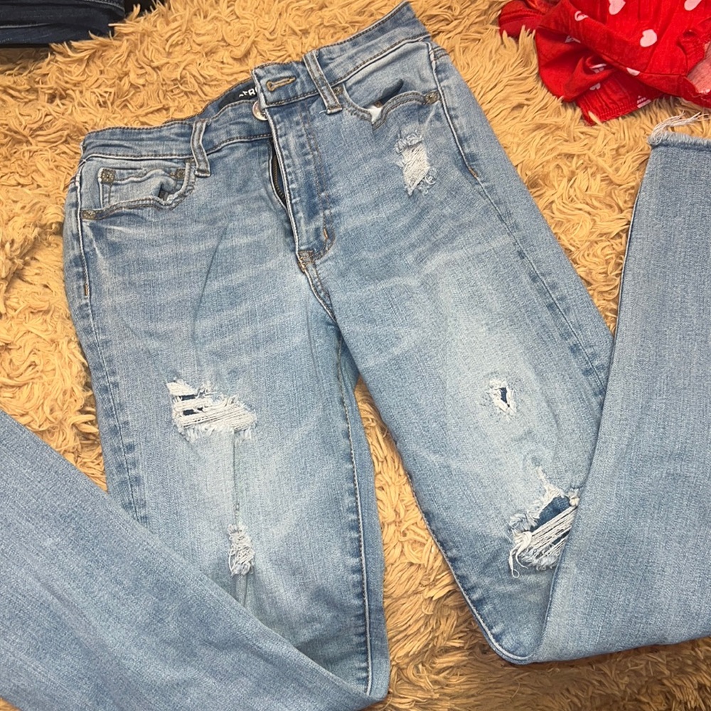 Light blue high rise skinny jeans